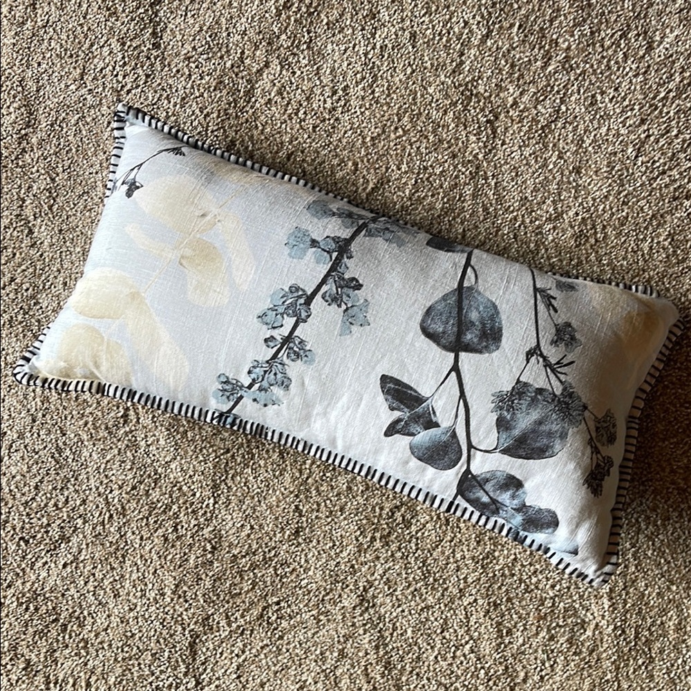 Floral Decorative Pillow in Black and Cream